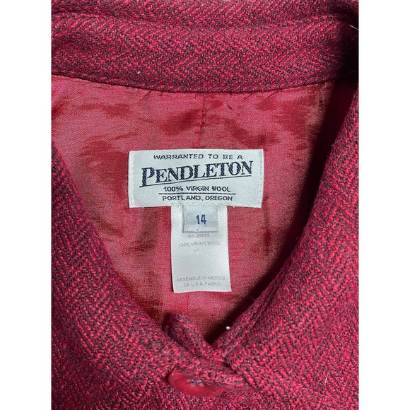 Pendelton Women's 100% Virgin Wool Coat Red and Black Herringbone Pattern Sz 14 - Picture 2 of 8